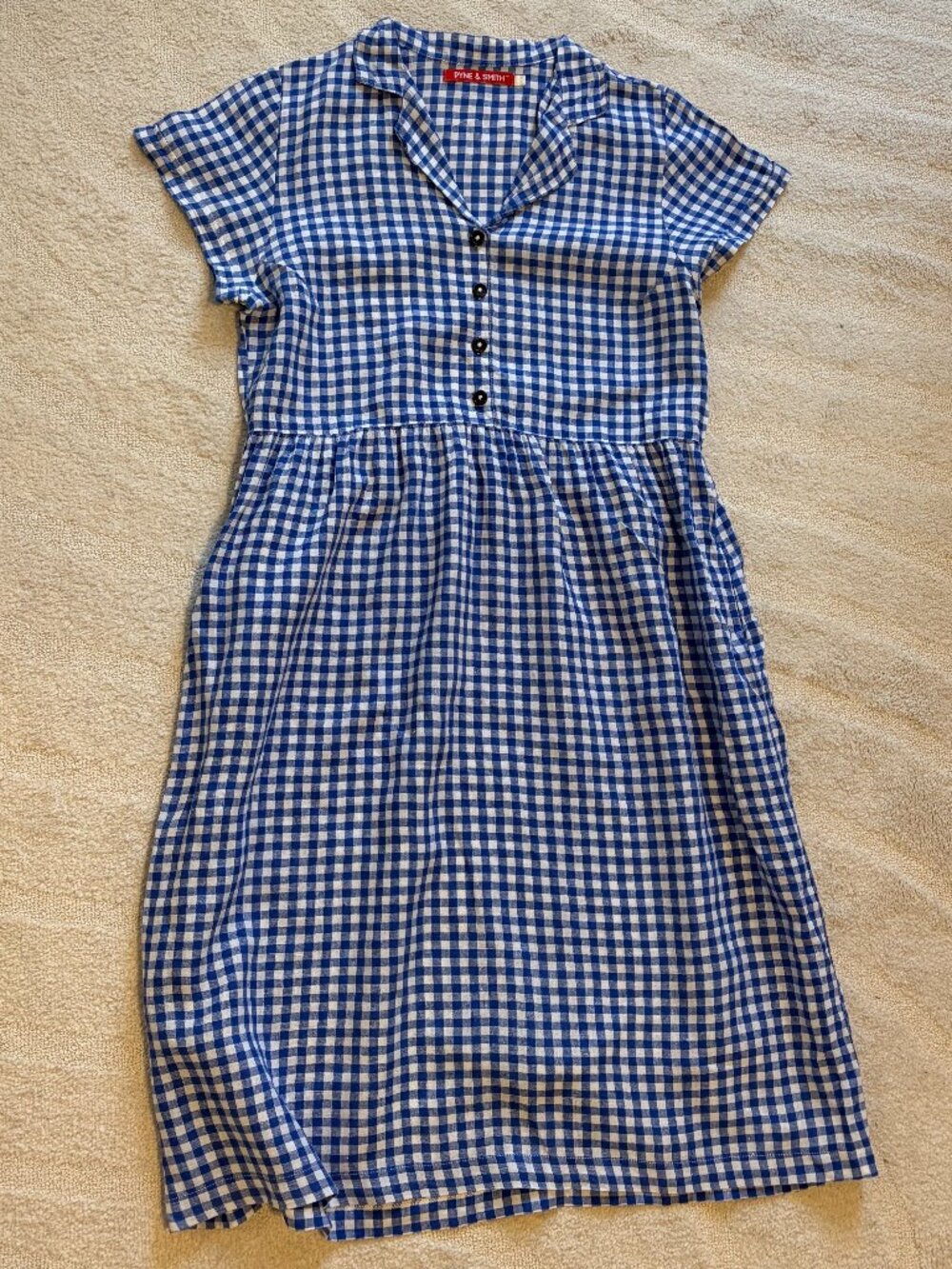 Pyne & Smith Women's Size Large Blue White Gingham Plaid Linen Midi Dress